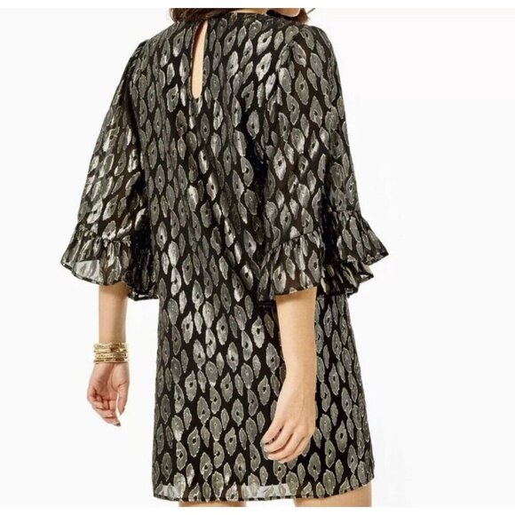 Lilly Pulitzer Francis Silk Dress In Onyx Leopard Metallic Black Size L New $248 - Picture 2 of 14